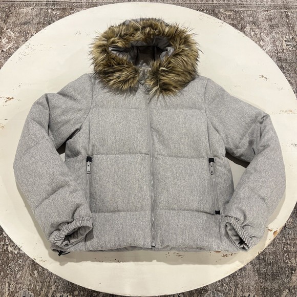 Gap Puffer Jacket Women Large Gray Long Sleeve Full Zip Down Winter Wool Cotton - Picture 4 of 16